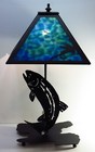 Meyda Custom Tiffany Table Lamp night Light Leaping Trout 21  Steel Aqua Rustic