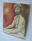 Vintage 1950s Nude Male Portrait Painting Mid Century Discreet Framed Original