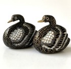 Vtg Pair Chinese Cloisonn   Ducks Bird Swan Enamel Brass 2-1 4    Black Grey Wh