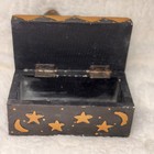 Vtg Hand-painted Wooden Frog Trinket Box Hinged Lid Black Stars   Moon Celestial