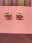 Fufoo Vintage 14k Gold Kids child Elephant Earrings Studs Pink Enameled