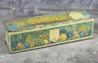 Vintage Hostess Holiday Fruit Cake Tin With Colorful Fruit floral Lithography
