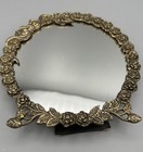 Vintage Brass Plated Tabletop Vanity Mirror Rose Floral Free Standing