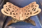 Vtg Hand Carved Wood Irridescent Folding Book Holder Bible Cookbook Display