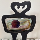 Rare Drew Smith Signed Vintage Iron Metal Sculpture Figure Heart Art Glass 1996