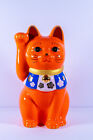 Beams Japan Japanese Lucky Cat Seto Maneki Neko Right Hand Orange Plum Ceramic