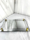 Vtg Mirror Glass Vanity Tray Rail Perfume Filigree Brass Caps Footed Dresser New