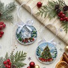 Bead Embroidery Christmas Ornament Kit On Natural Artist Canvas  near Ialynky 