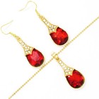 Hot Fashion Women Red Elegant Drop Crystal Pendant Chain Necklace Earring Set