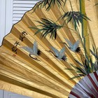 Vtg Hand Painted Large Folding Wall Fan Asian Cranes Bamboo Gold Leaf 69x40