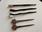 5pc Decorative Hair Stick Hair Pin Set Floral Pearl Rhinestone Wooden Hair Bun