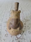 Antique Pre-columbian  Peru Coiled Snake Jaguar Eating Frog Stirrup Vessel