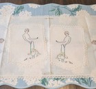 Vintage Hand Embroidered Vanity Dresser Set Linen Crochet Trim Cutter Craft 3 Pc