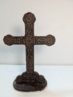 Rustic Cast Iron Cross Tabletop Decor Ornate Religious Accent Vintage