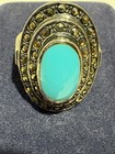 Vintage Sterling Silver Oval Turquoise And Marcasite Ring Size 8