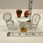 Dollhouse Miniature Garden Wire Wicker Look Table 2 Chairs 1 Plant 2 Baskets
