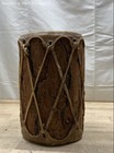 Vintage Mexican Folk Art Rawhide Log Drum Wood Percussion Instrument 9 5  Tall