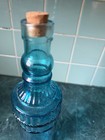 12  Tall Blue Glass Bottle Raised Design W  Cork Home Decorative Collectibles