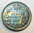 1907 Canada Silver 5 Cents Rainbow Album Toning