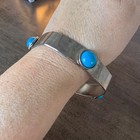 Vintage Square Metal Bangle Bracelet With Aqua Color Chalcedony Cabochon Stones