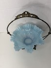 Antique Victorian Blue Glass Brides Basket Bowl Silverplate Ornate Handle