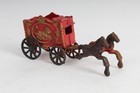 Vintage Cast Iron Metal Circus Horse Drawn Carriage Lion Cage Red Antique Style