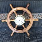 Vtg Schatz Mariner Ship Bells Clock Brass Wooden Nautical Wheel Wall Decor W key