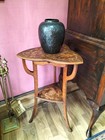 A Rare Attractive Art s N Crafts Poker Work Leaf Shaped Occasional Tripod Table