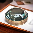 Vintage Style Brass Desk Magnifier     Heavy Glass Paperweight Lens