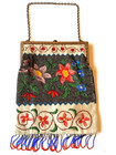 Antique Hand Beaded Gold-tone Frame Evening Bag purse Micro Fringe