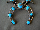Native American Navajo Bisbee Turquoise Sterling Silver Squash Blossom Necklace