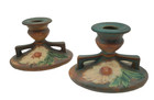 Vintage Pair Of Roseville Usa  Art Pottery Floral Candle Sticks  C1930 4  Great 