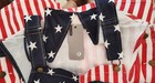  American Flag Denim Bib Denim Overall Shorts Unisex Size  L W38  With Pockets