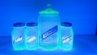 Vtg Uranium Anchor Hocking Glass Hoosier Ribbed Canister Lid Salt Pepper Spice