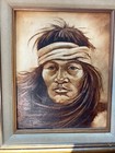 Vintage Native American Indian Original Painting Framed 8x10 Artist Lynda Martin