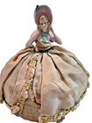 Antique Vintage Porcelain Half Doll Pin Cushion Green  Pink Read
