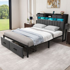 Full queen king Linen Upholstered With Headboard Bed Frame W 2 Storage Drawers