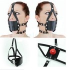 Pu Leather  Head Harness Face Mask With Pc Hollow Open Mouth Gags Restraint