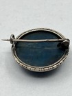 Vintage Sterling Silver Blue Cabochon Brooch Pin Chrysocolla Look Round 1   