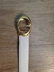 Vintage White Gucci Belt With Gold Logo Buckle