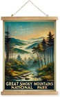 Vintage Great Smoky Mountains National Park Travel Poster With Wooden Scroll    
