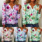 Womens Summer V Neck Tops T Shirt Ladies Long Sleeve Floral Pullover Blouse Us   