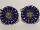 Vintage Anton Michelsen Denmark Sterling Silver Blue Enamel Daisy Cufflinks