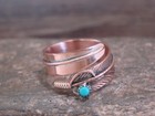 Native American Copper   Turquoise Adjustable Feather Ring Signed Davis