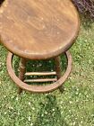 Antique Industrial Swivel Drafting Oak Wood Stool Early 1900s Cast Iron Hardware