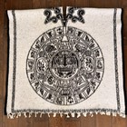 Mexican Aztec Calendar Reversible Poncho Gaban Jorongo Black White Fringe Unisex