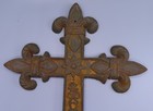Vintage Cast Iron Hanging Cross Christianity Wall Decor 12  Rustic Fleur-de-lis