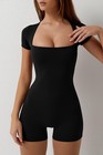 Women Short Sleeve Bodycon Romper Stretchy Square Neck Sexy Unitard Jumpsuit