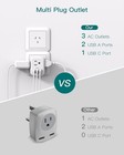 Power Plug Travel Adapter With 3 Outlets 3 Usb Charging Ports  1 Usb C 