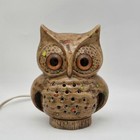 Vintage Ceramic Owl Night Light Table Lamp Brown W  Orange Yellow Green Speckle